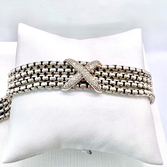 David Yurman Diamond 18k Gold 925 Silver X 4 Box Chain Bracelet - Picture 9 of 14